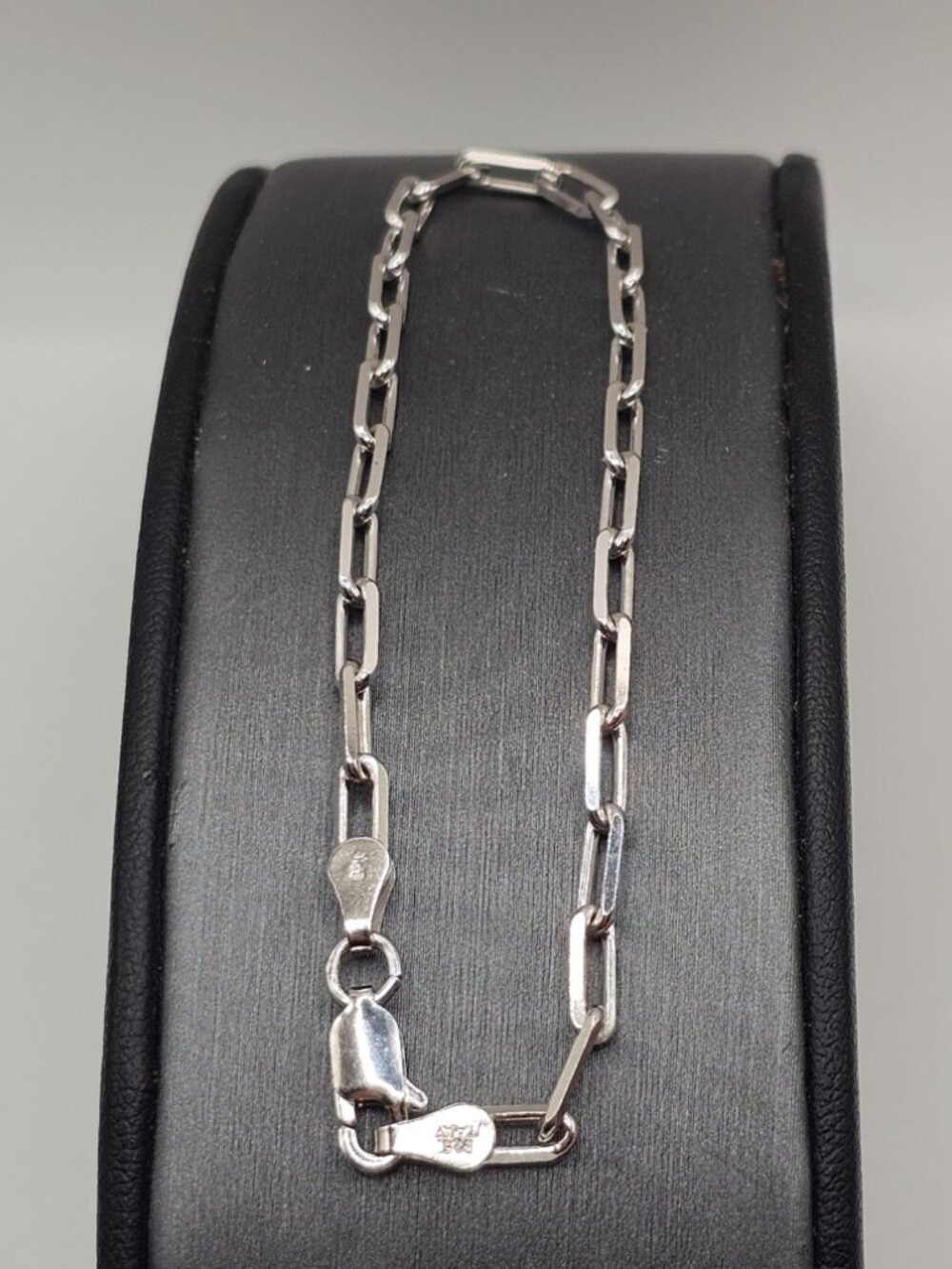 Sterling Silver 925 Rhodium Plated Paperclip Bracelet 2.8mm 7 inches